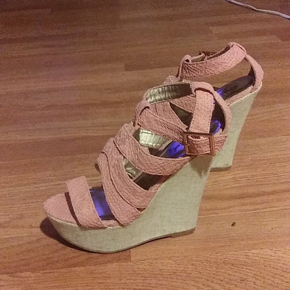 Qupid Pink Lace Ultra High Wedges